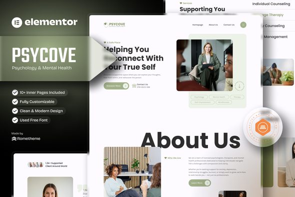 Psycove – Psychology and Mental Health Elementor Template Kit